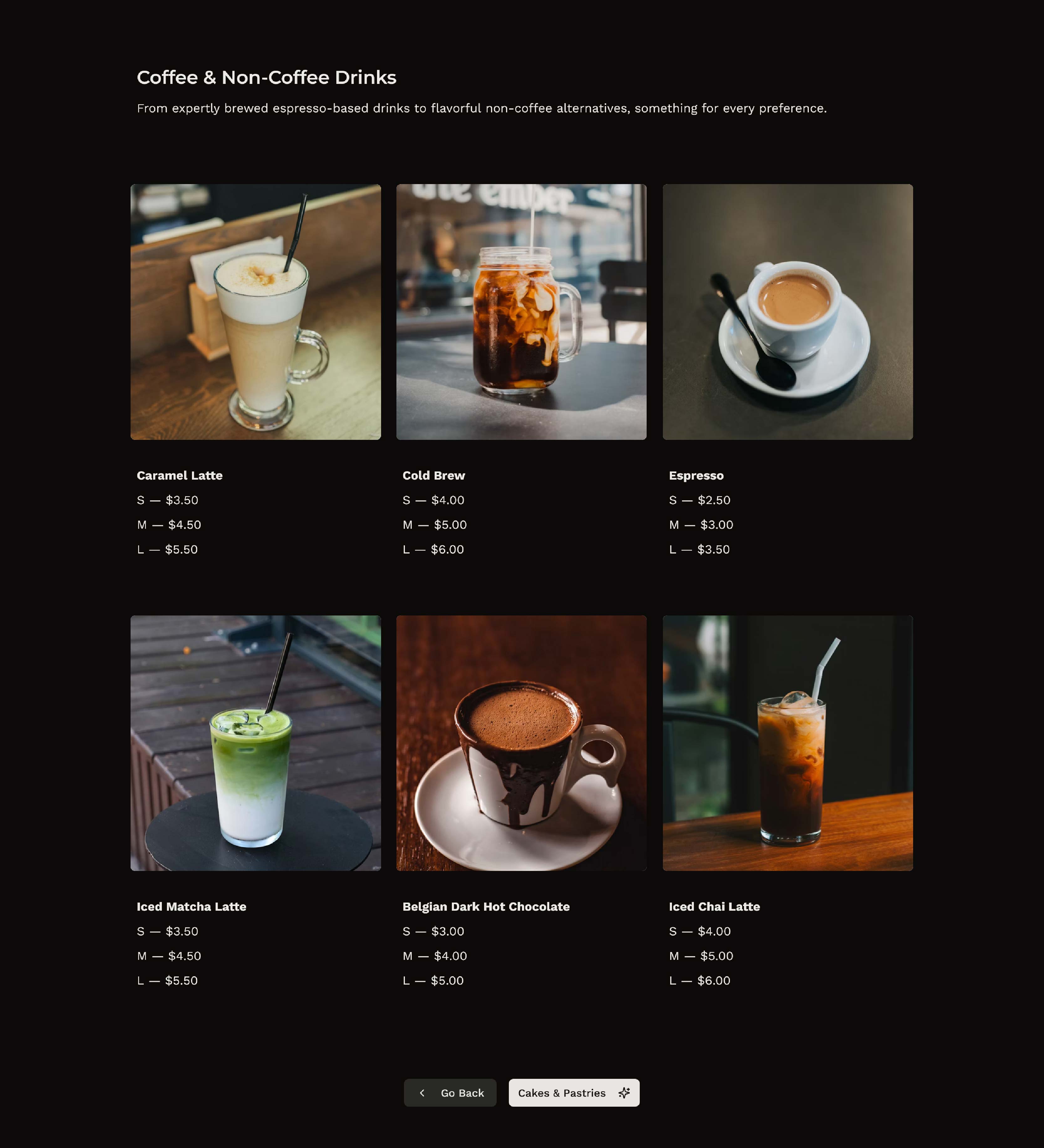 Cafe Menu — Menu categories