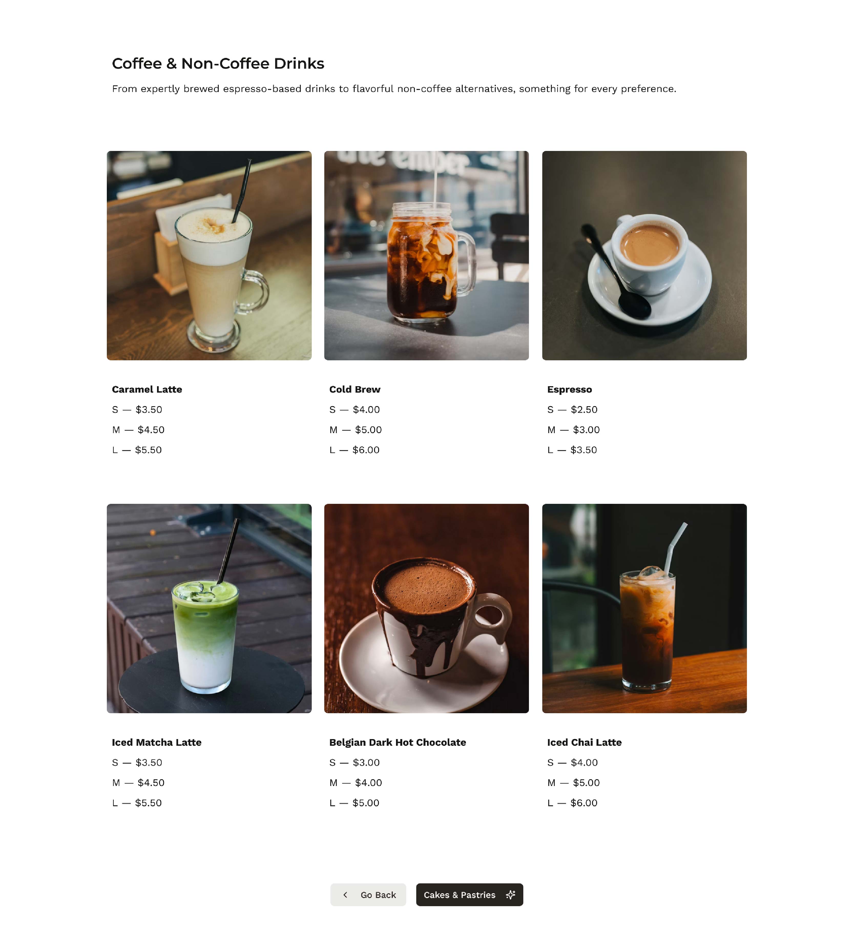 Cafe Menu — Menu categories