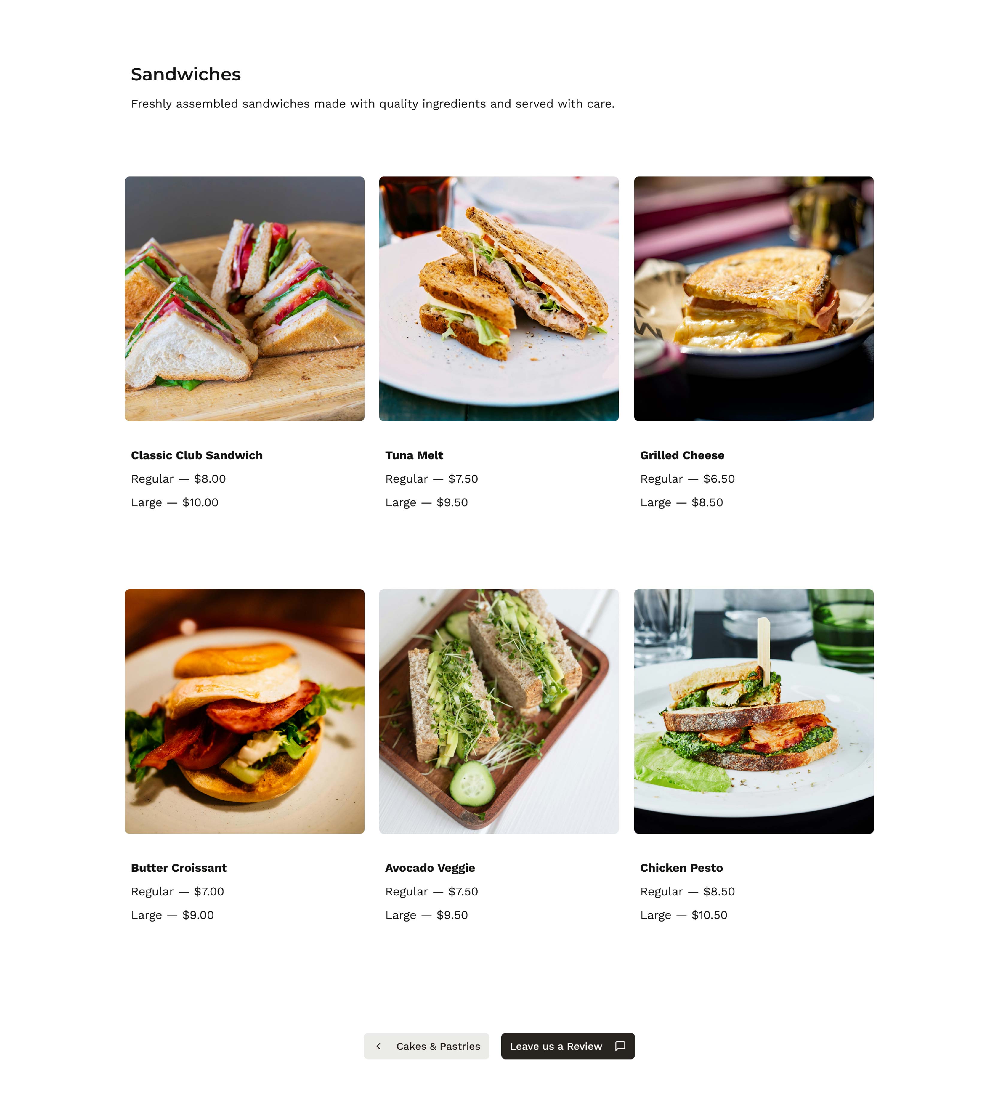 Cafe Menu — Order & contact