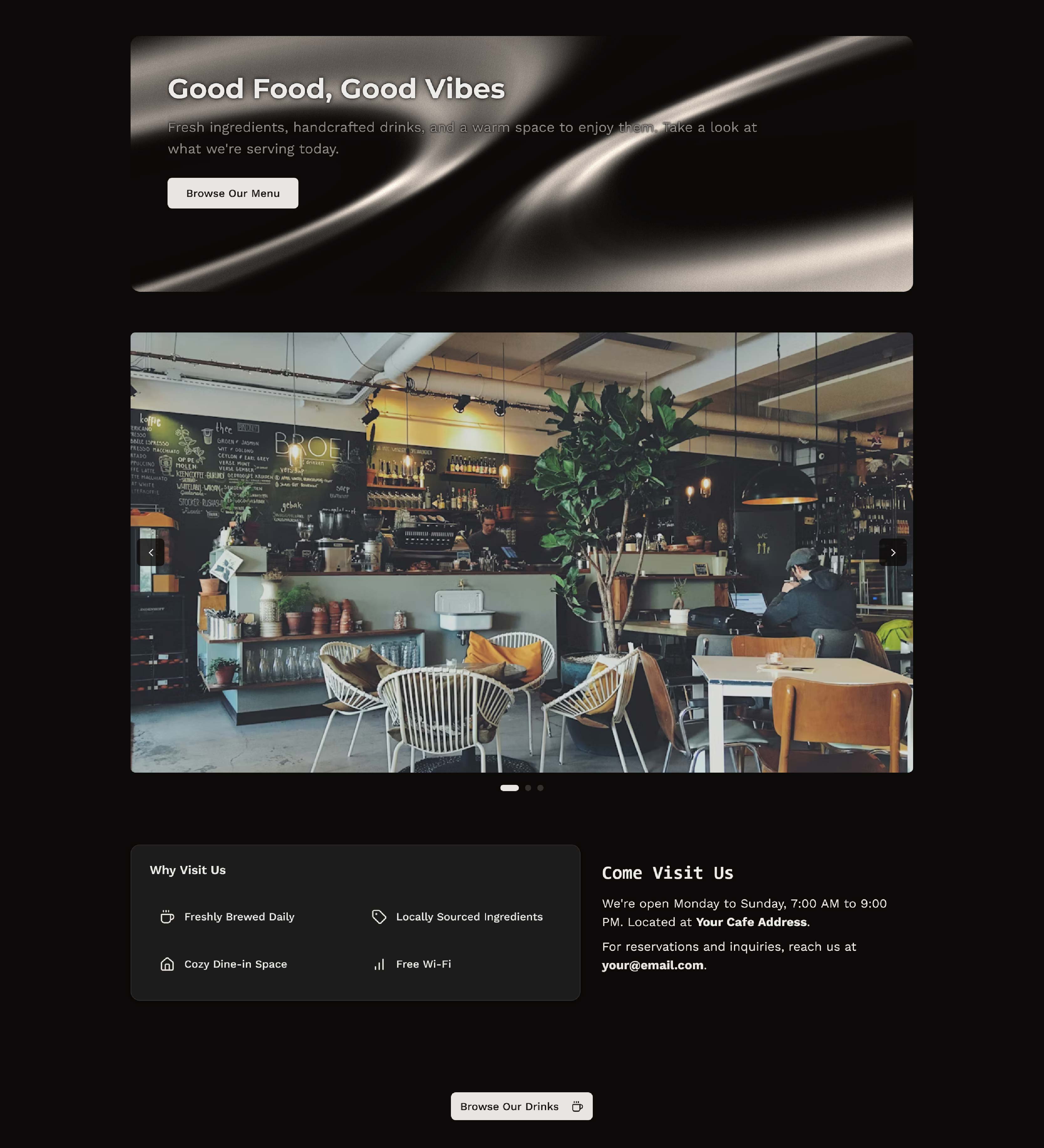 Cafe Menu — Welcome & hero