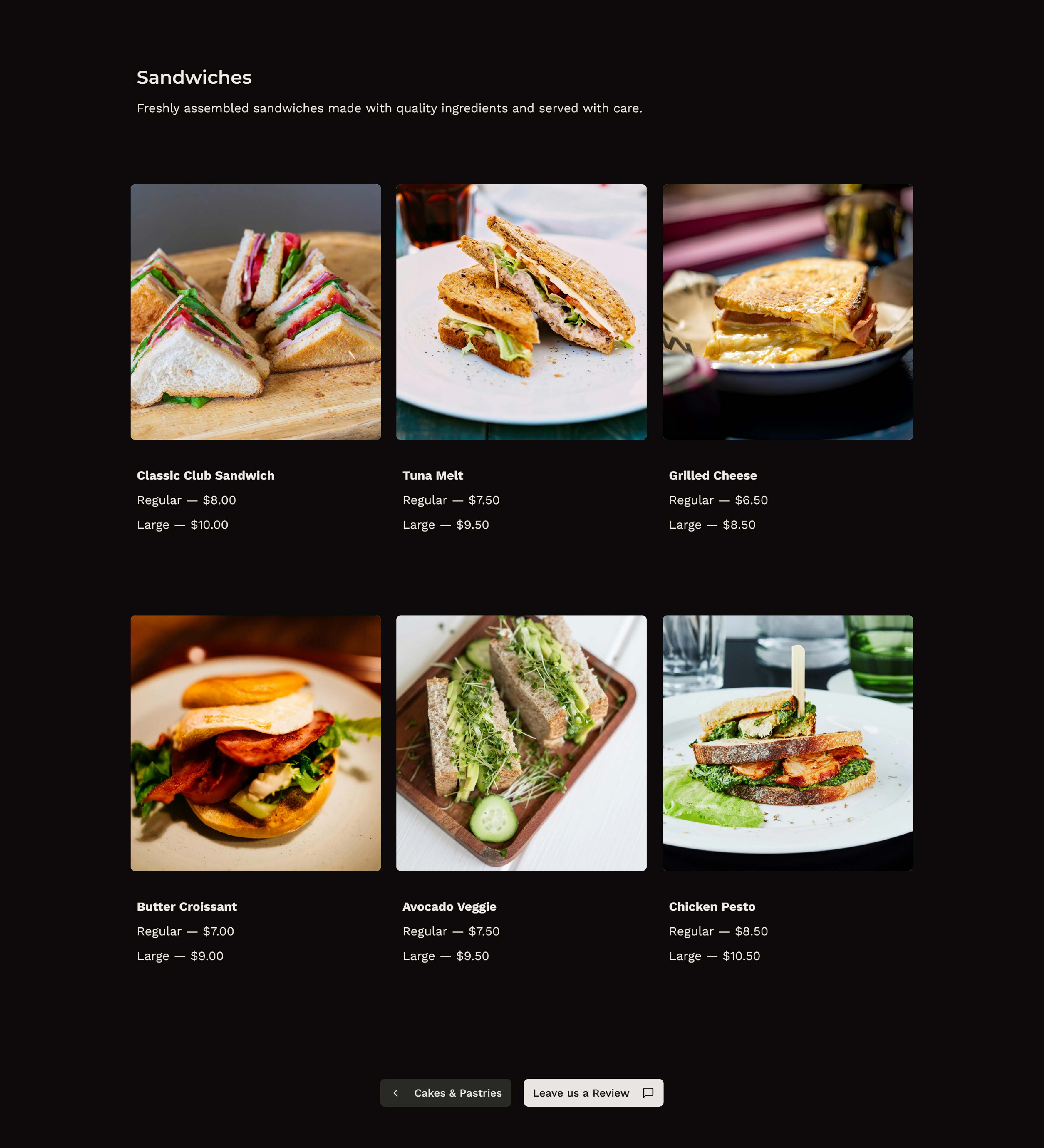 Cafe Menu — Order & contact