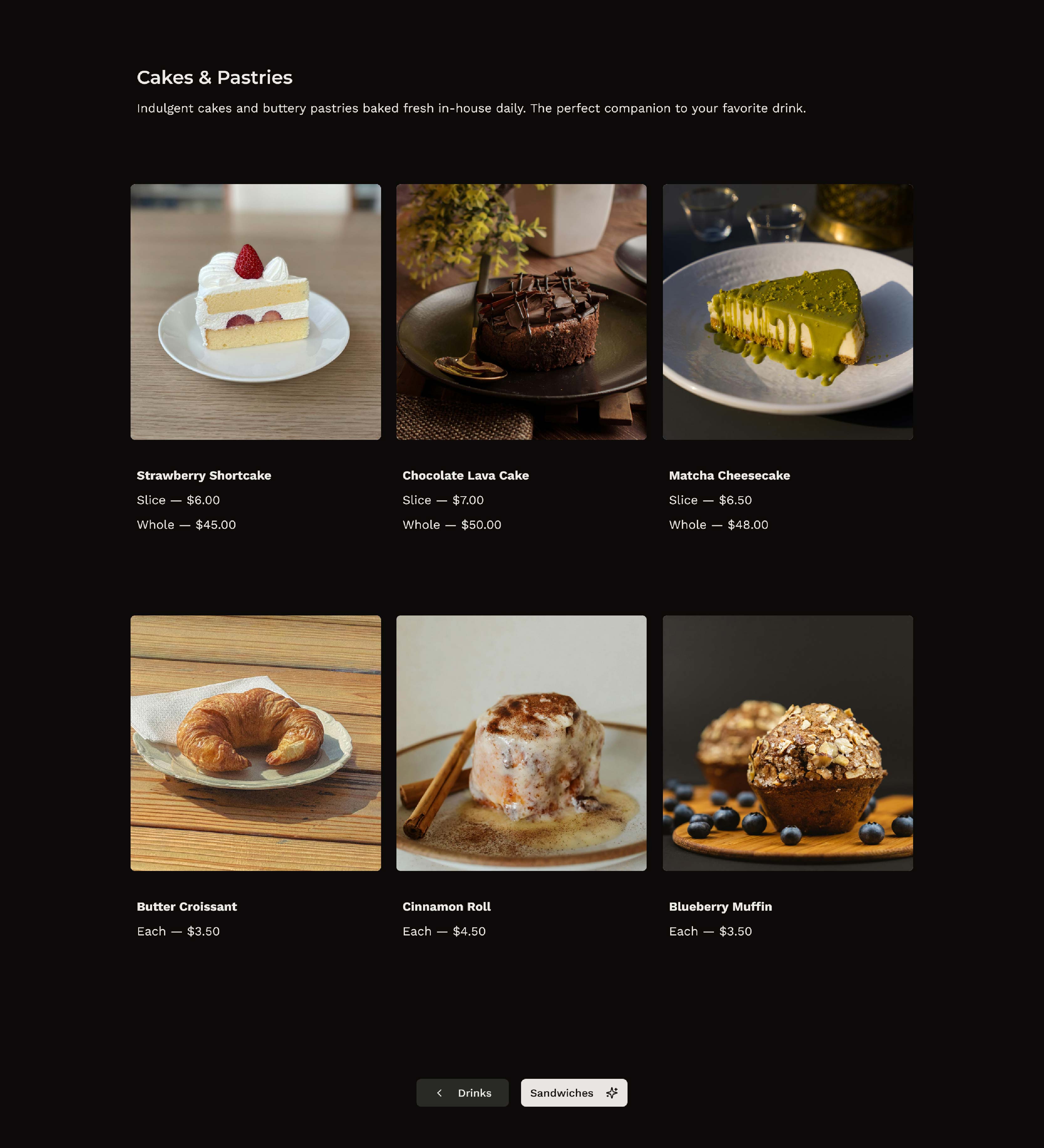 Cafe Menu — Drinks & pricing