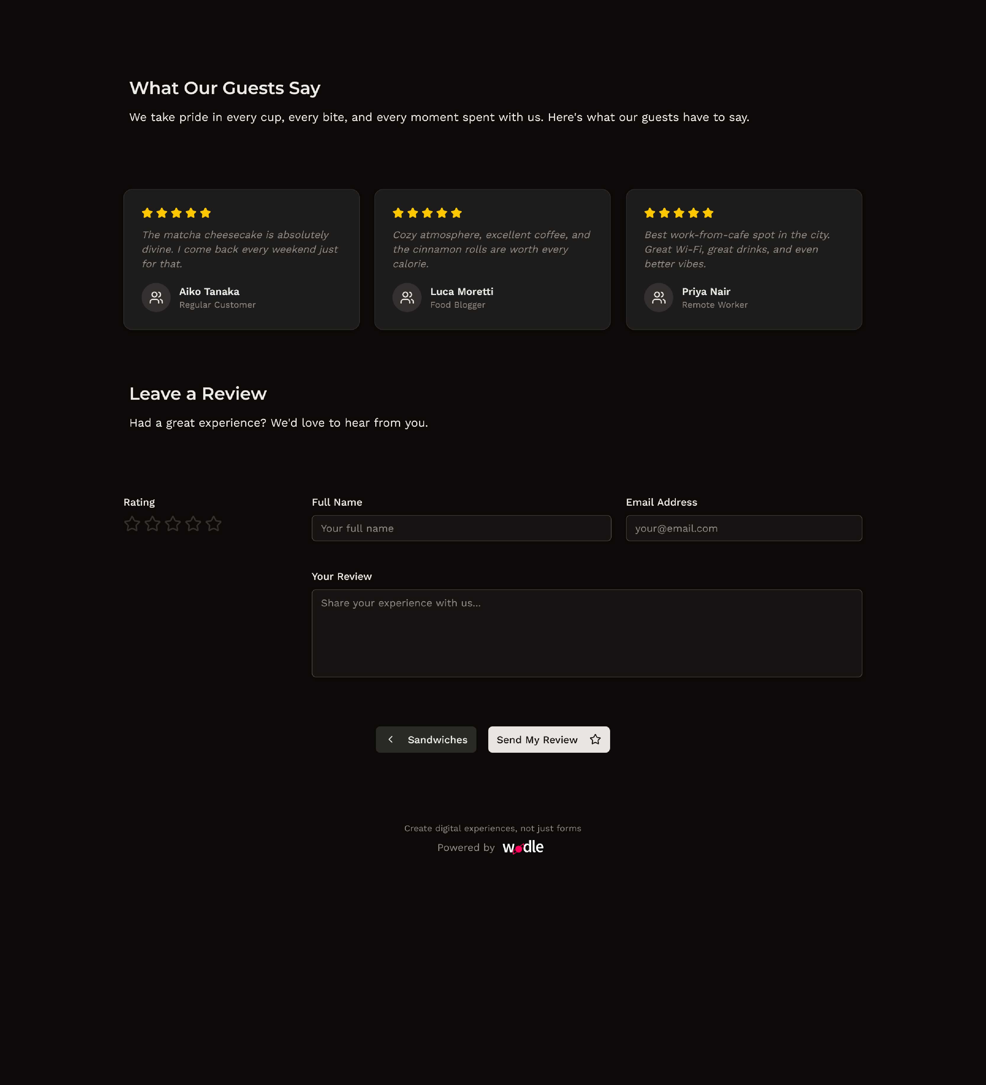 Cafe Menu — About the cafe
